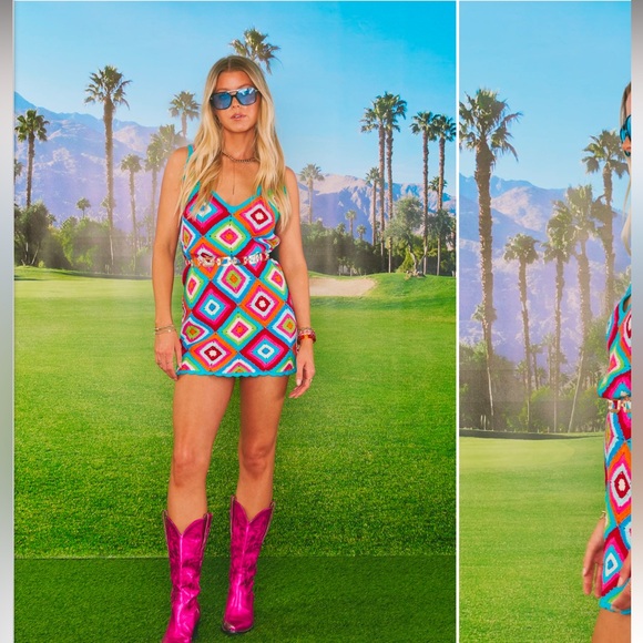 Show Me Your MuMu Granny Square Libra Cover Up Micro Mini Dress - Picture 11 of 13